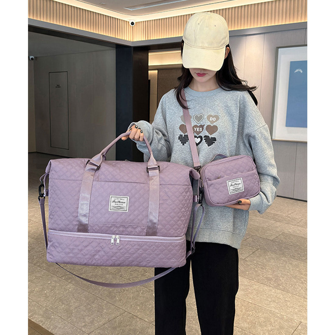 ボストンバッグ ショルダーバッグ セット パープル