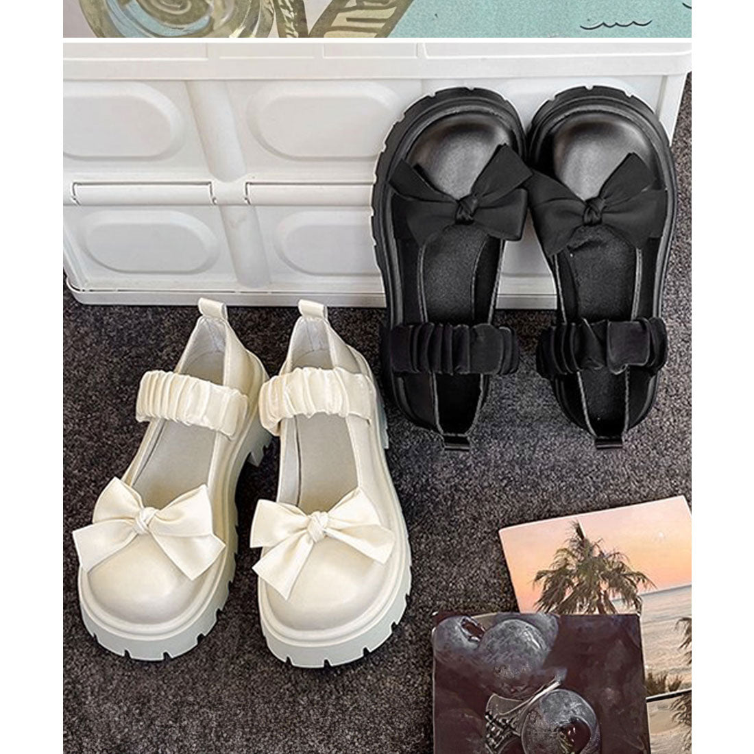 ミニミニストア miniministore リボン厚底ローファーパンプスラウンドトゥ