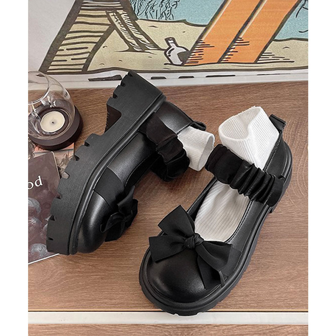 ミニミニストア miniministore リボン厚底ローファーパンプスラウンドトゥ
