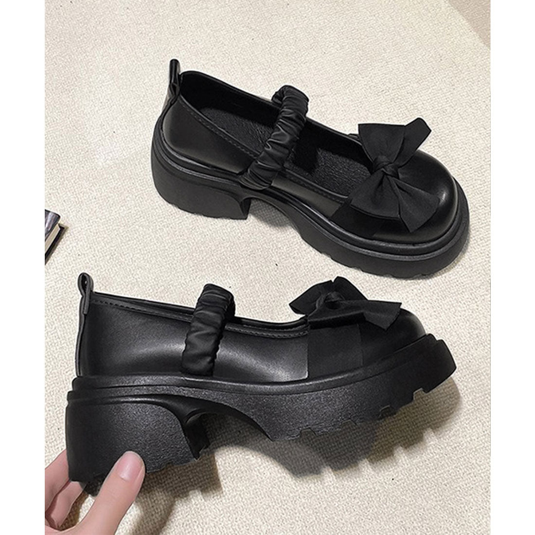 ミニミニストア miniministore リボン厚底ローファーパンプスラウンドトゥ