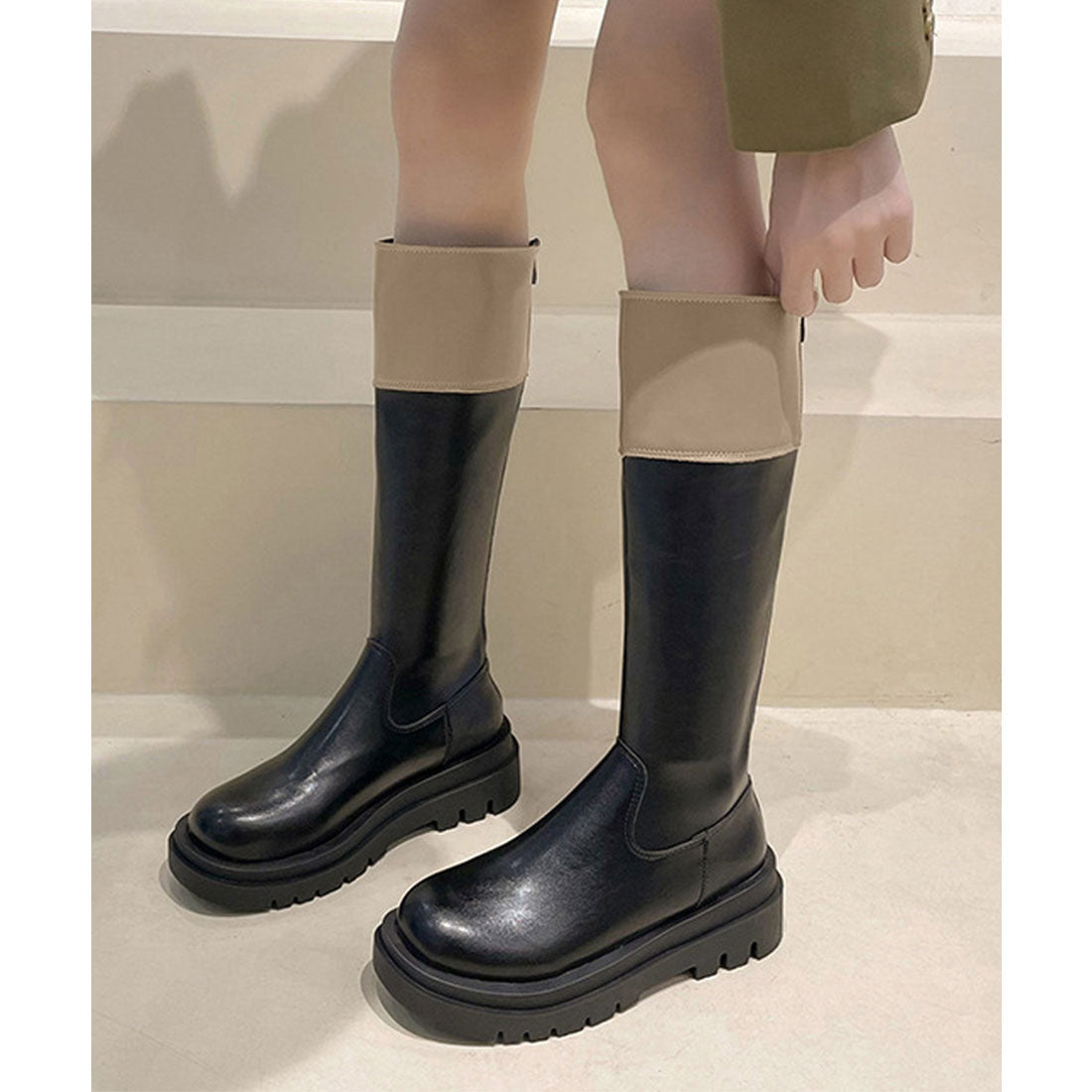 ミニミニストア miniministore 厚底ロングブーツ ジョッキー 韓国風 （モカ） モカ