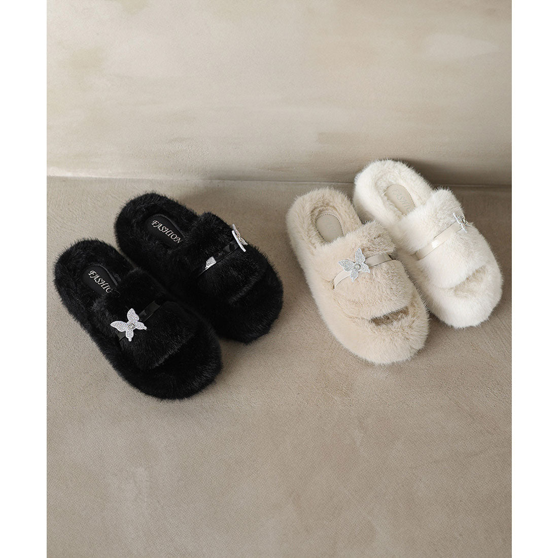 ミニミニストア miniministore 厚底ファーサンダル 蝶々 スリッパ 秋冬