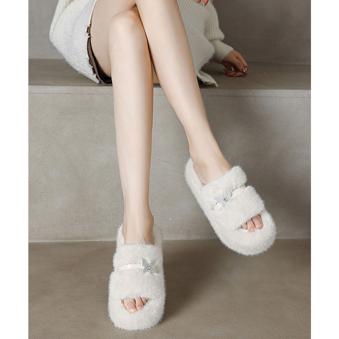 ミニミニストア miniministore 厚底ファーサンダル 蝶々 スリッパ 秋冬