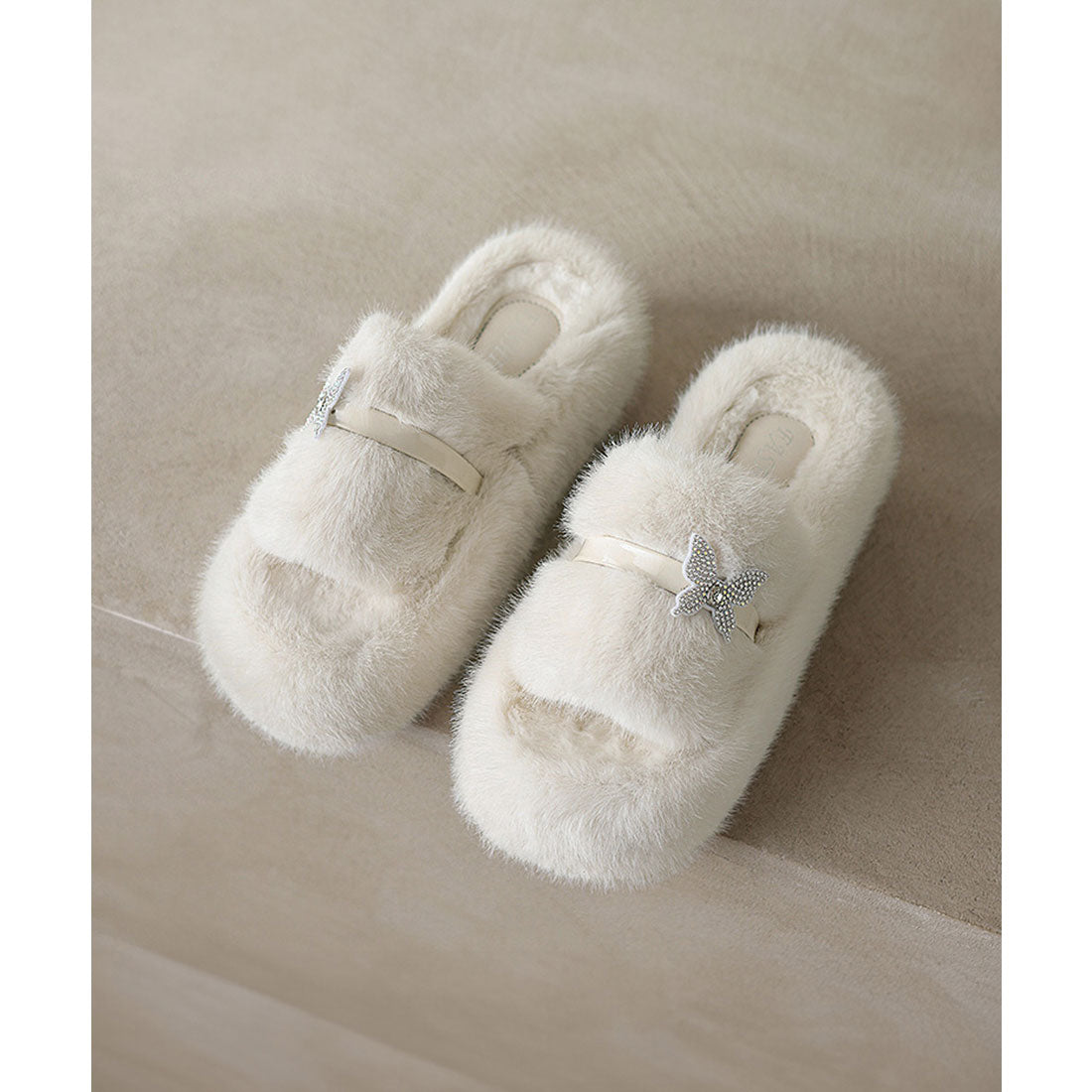 ミニミニストア miniministore 厚底ファーサンダル 蝶々 スリッパ 秋冬