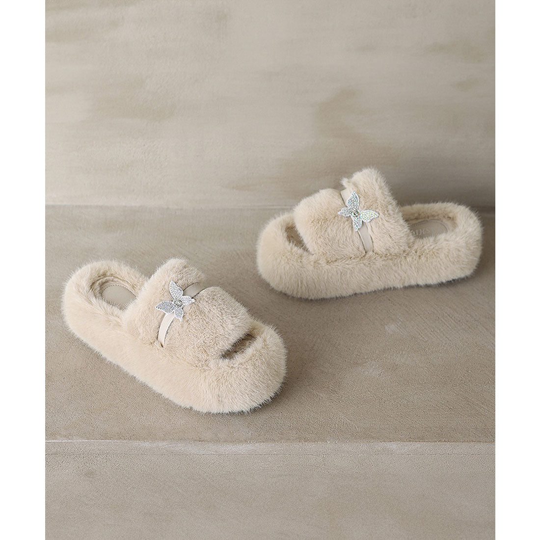ミニミニストア miniministore 厚底ファーサンダル 蝶々 スリッパ 秋冬