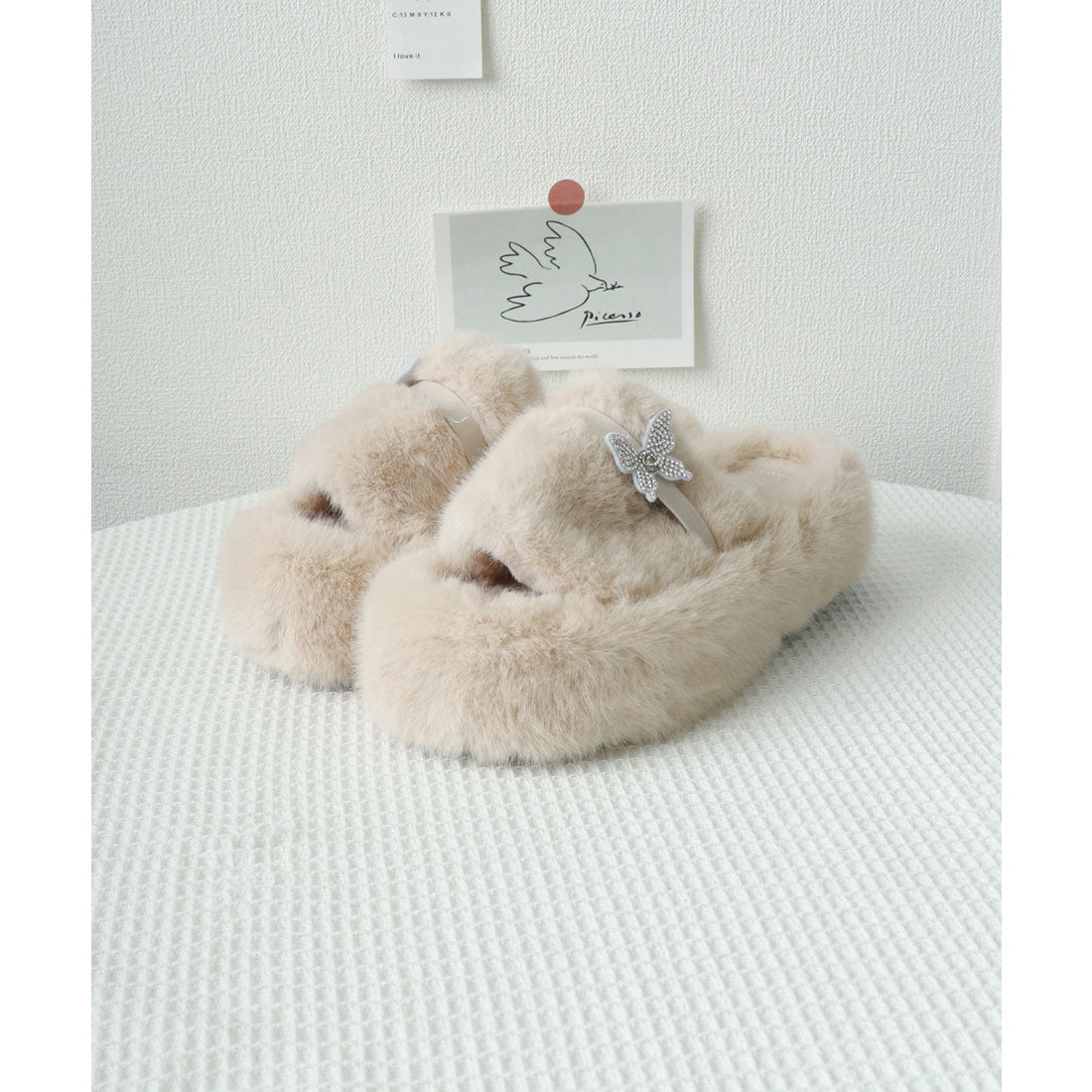 ミニミニストア miniministore 厚底ファーサンダル 蝶々 スリッパ 秋冬