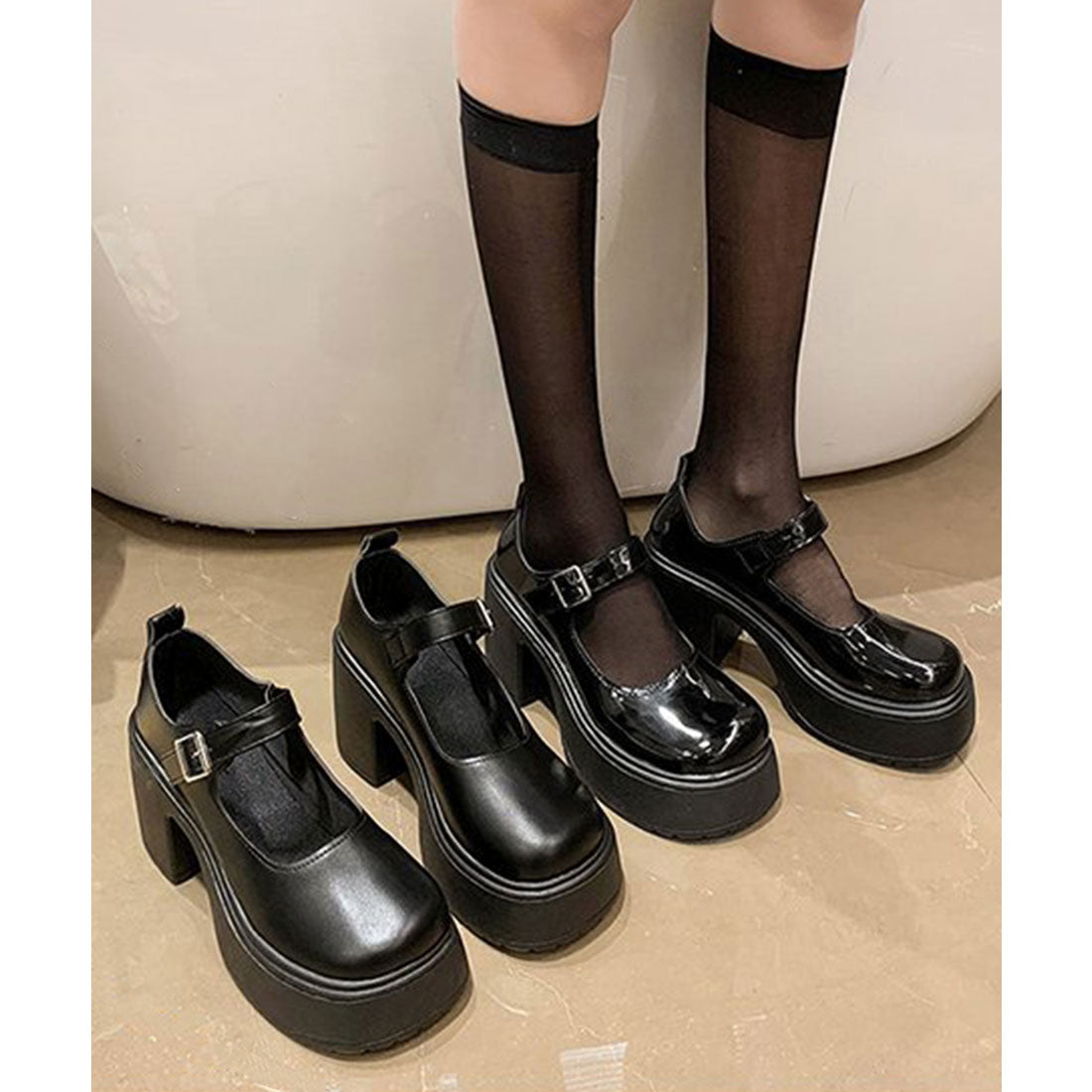 ミニミニストア miniministore 厚底ローファー 韓国風ストラップパンプス