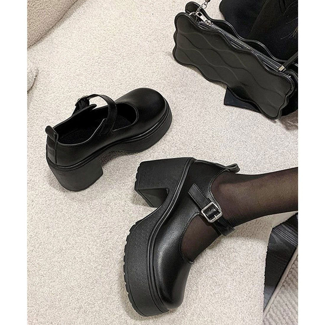 ミニミニストア miniministore 厚底ローファー 韓国風ストラップパンプス