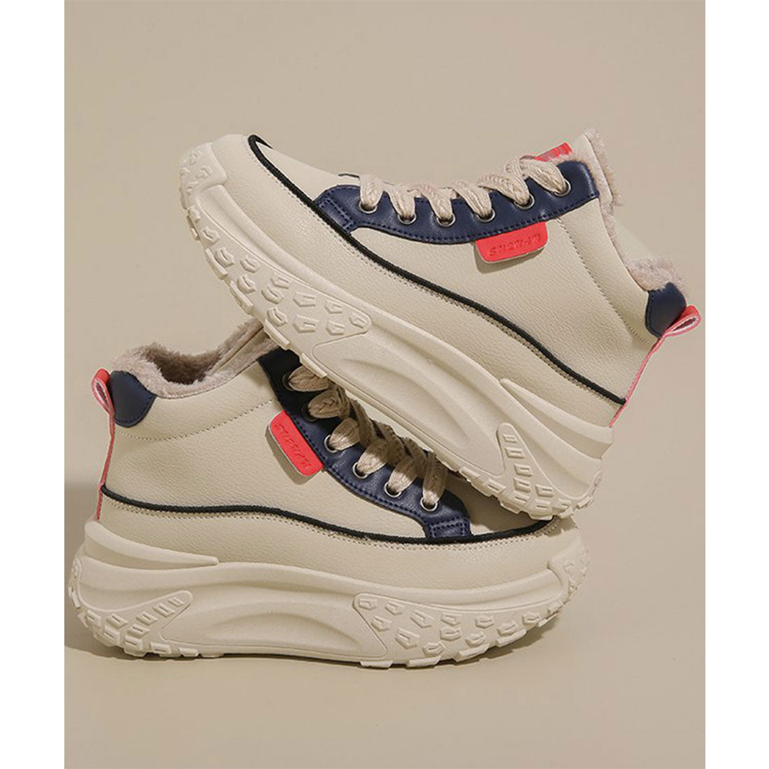 ミニミニストア miniministore 裏起毛 厚底スニーカー ハイカット韓国風 （ベージュ） ベージュ