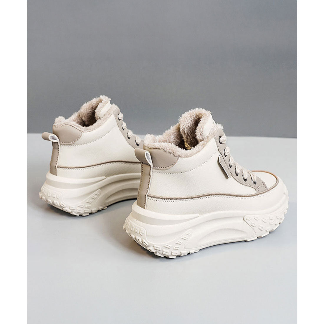 ミニミニストア miniministore 裏起毛 厚底スニーカー ハイカット韓国風 （ベージュ） ベージュ