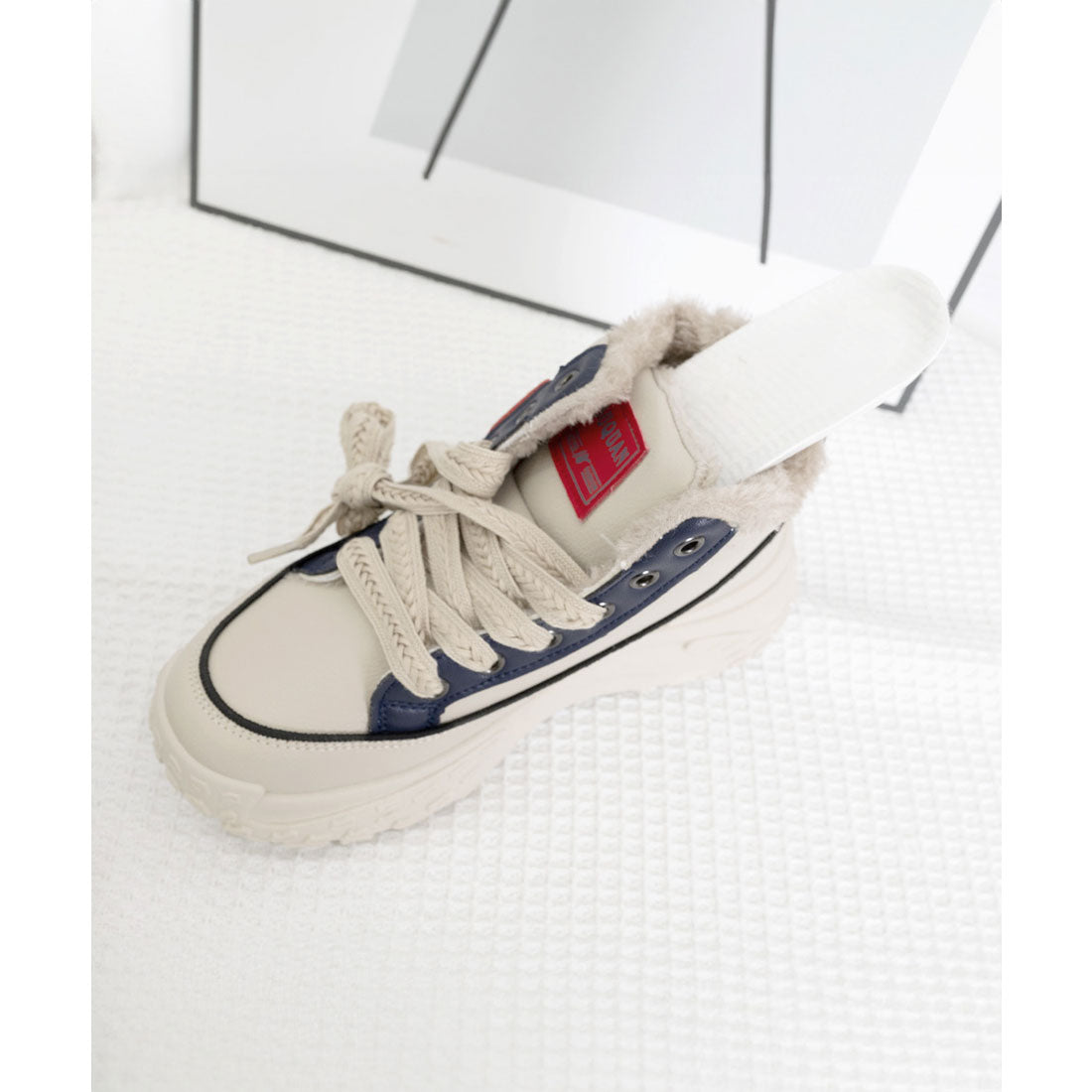 ミニミニストア miniministore 裏起毛 厚底スニーカー ハイカット韓国風 （ベージュ） ベージュ