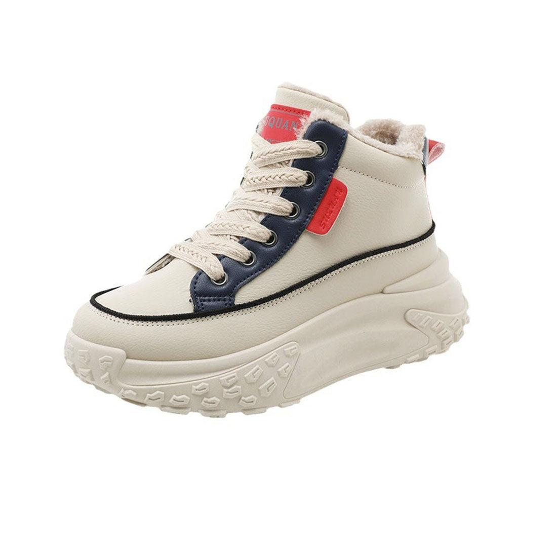 ミニミニストア miniministore 裏起毛 厚底スニーカー ハイカット韓国風 （ベージュ） ベージュ