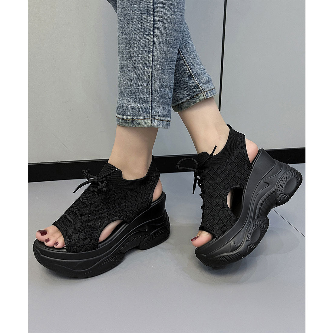 ミニミニストア miniministore 厚底ニットサンダル スポーツサンダル 夏 （ブラック） ブラック