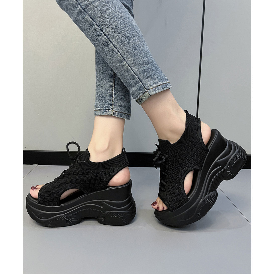 ミニミニストア miniministore 厚底ニットサンダル スポーツサンダル 夏 （ブラック） ブラック