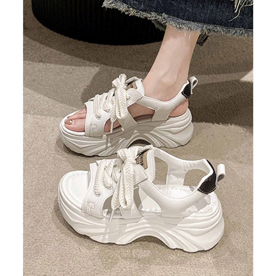 ミニミニストア miniministore レースアップスニーカーサンダル厚底靴美脚 （ブラック） ブラック
