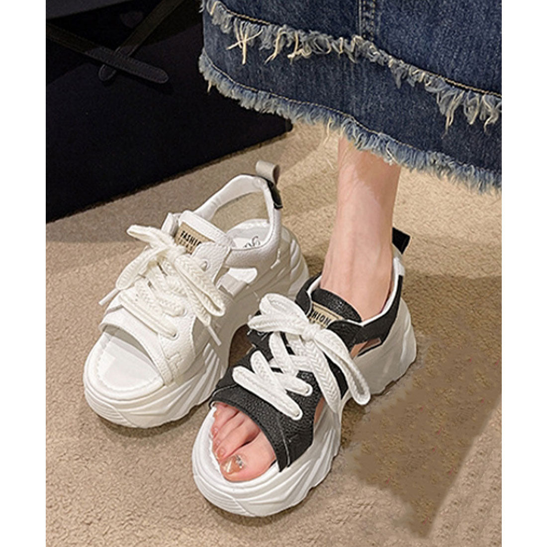 ミニミニストア miniministore レースアップスニーカーサンダル厚底靴美脚 （ブラック） ブラック