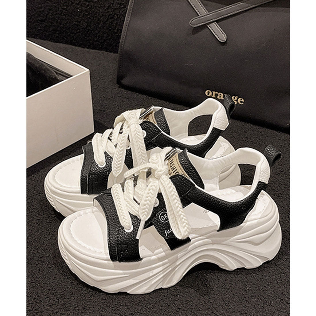 ミニミニストア miniministore レースアップスニーカーサンダル厚底靴美脚 （ブラック） ブラック