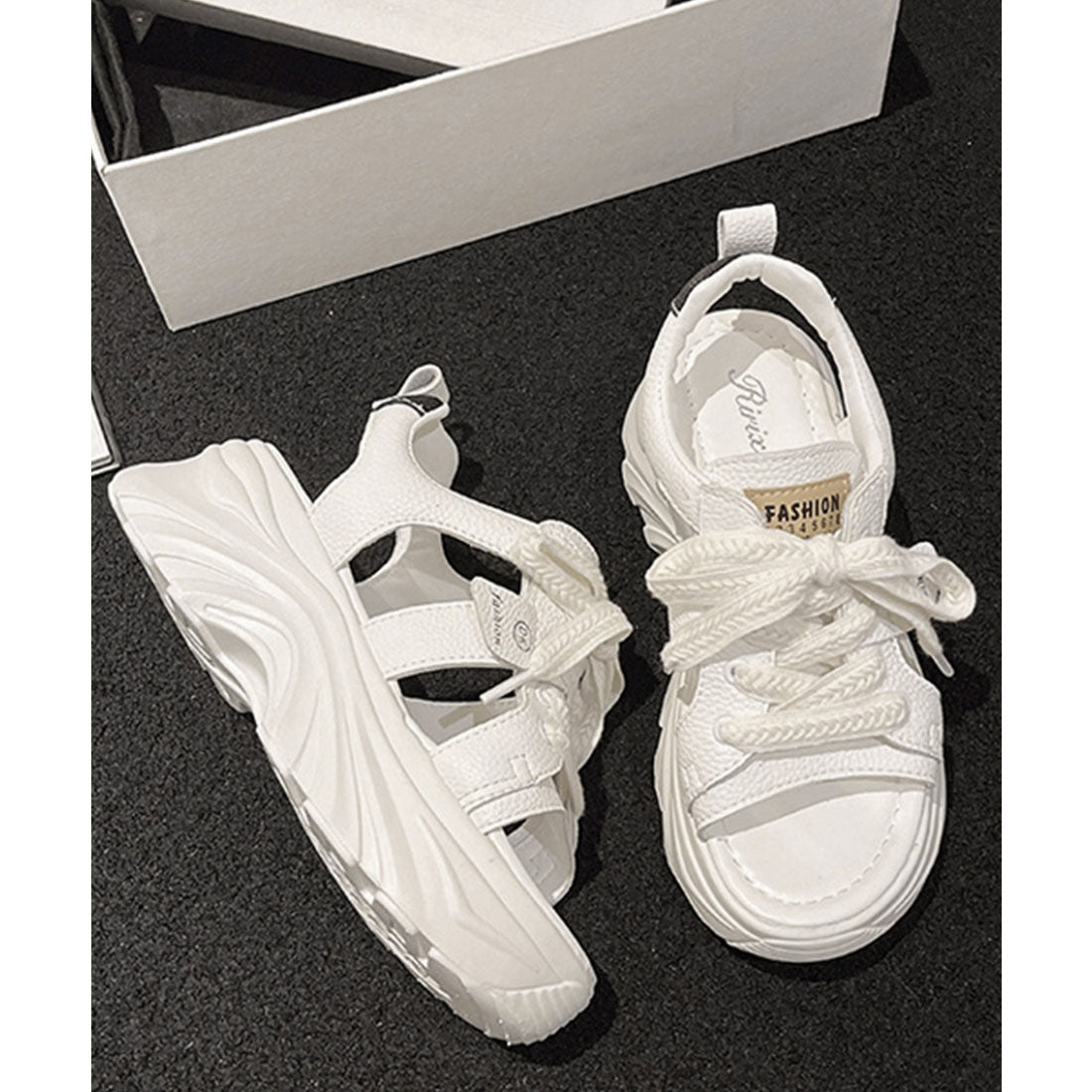 ミニミニストア miniministore レースアップスニーカーサンダル厚底靴美脚 （ブラック） ブラック