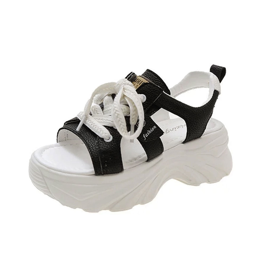 ミニミニストア miniministore レースアップスニーカーサンダル厚底靴美脚 （ブラック） ブラック