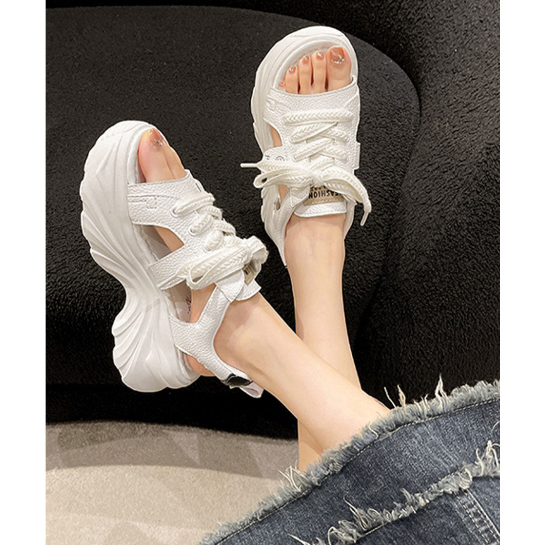 ミニミニストア miniministore レースアップスニーカーサンダル厚底靴美脚 （ホワイト） ホワイト