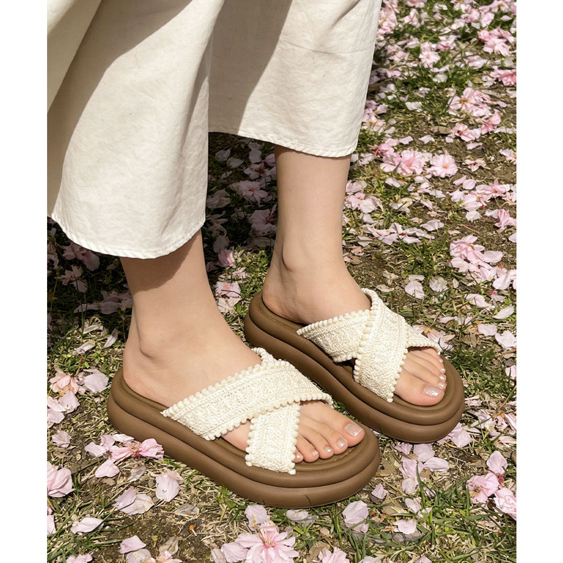 厚底サンダル レディース クロスサンダル アイボリー