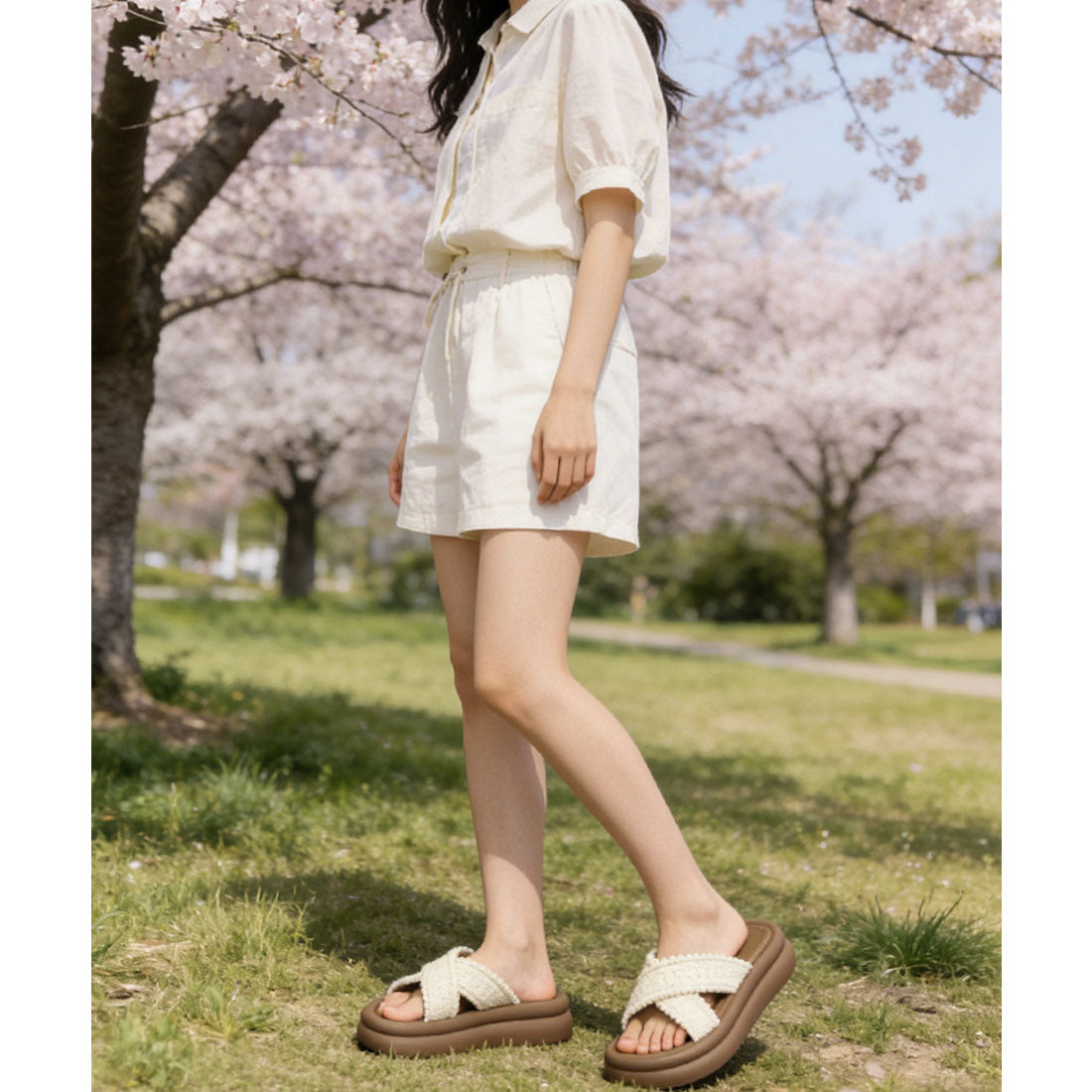 厚底サンダル レディース クロスサンダル アイボリー
