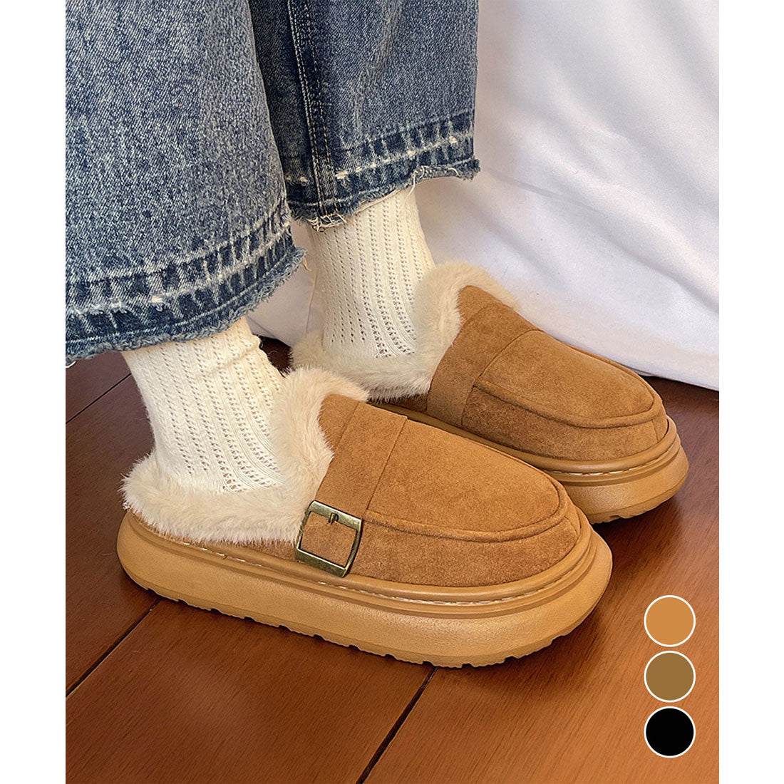 ミニミニストア miniministore ファーモカシン 厚底 裏起毛 レディース （ブラック） ブラック