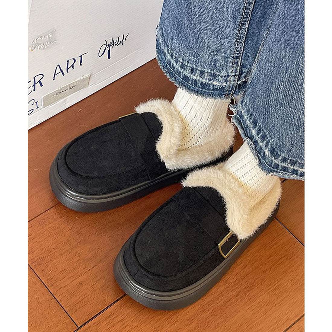 ミニミニストア miniministore ファーモカシン 厚底 裏起毛 レディース （ブラック） ブラック