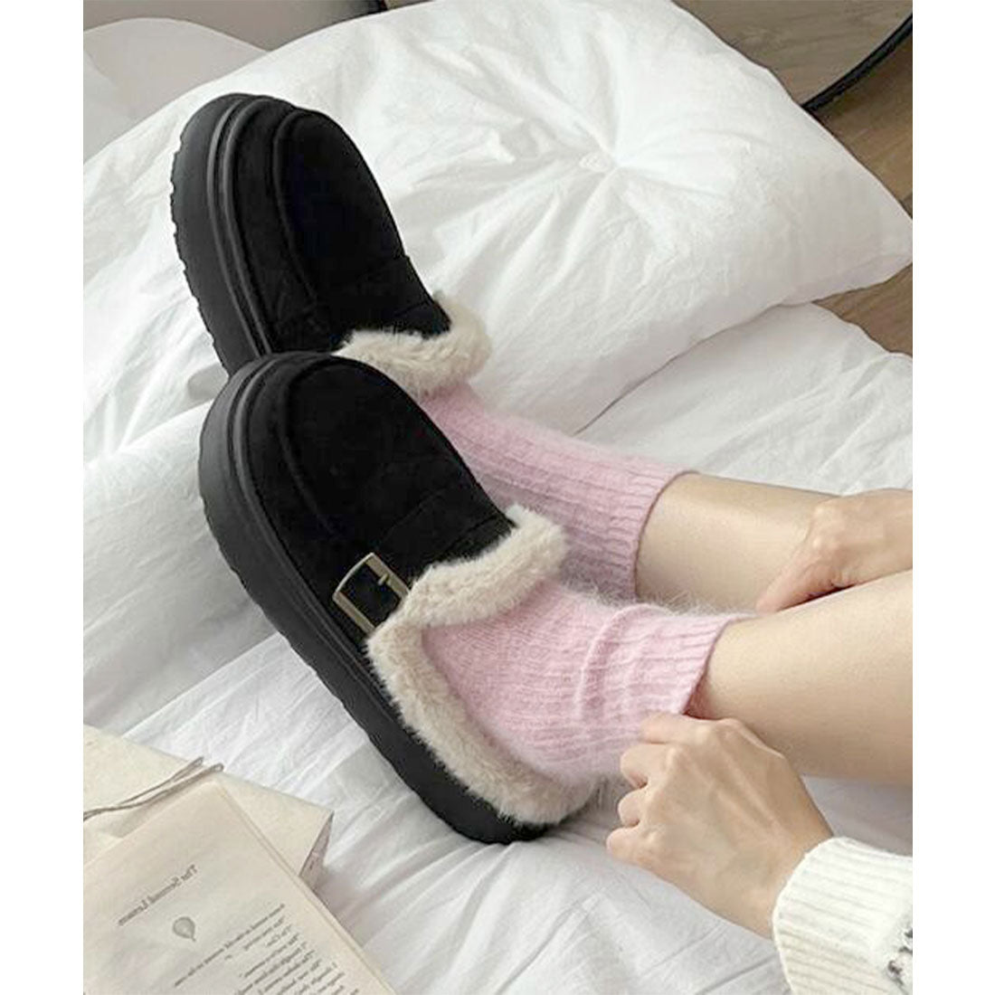 ミニミニストア miniministore ファーモカシン 厚底 裏起毛 レディース （ブラック） ブラック