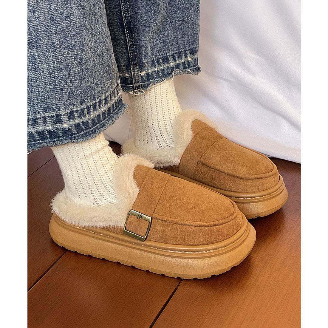 ミニミニストア miniministore ファーモカシン 厚底 裏起毛 レディース （キャメル） キャメル