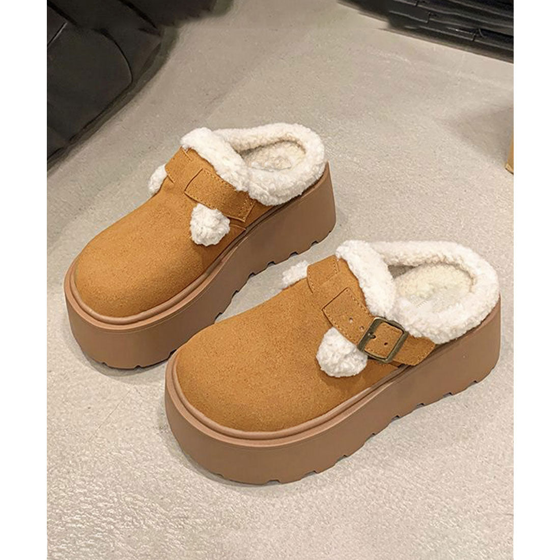 ミニミニストア miniministore ボア厚底モカシンレディースサボサンダル冬 （ライトブラウン） ライトブラウン