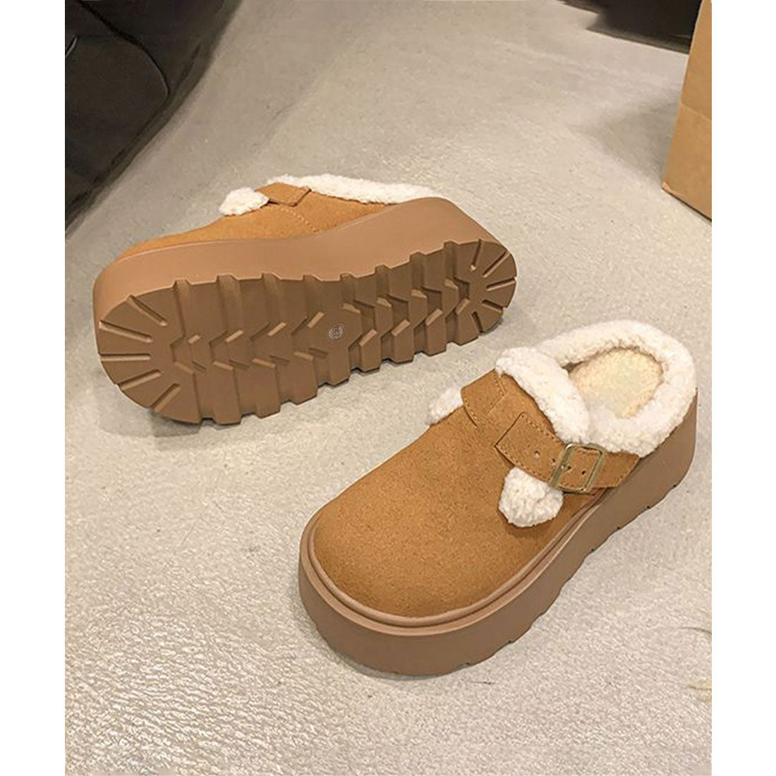 ミニミニストア miniministore ボア厚底モカシンレディースサボサンダル冬 （ライトブラウン） ライトブラウン