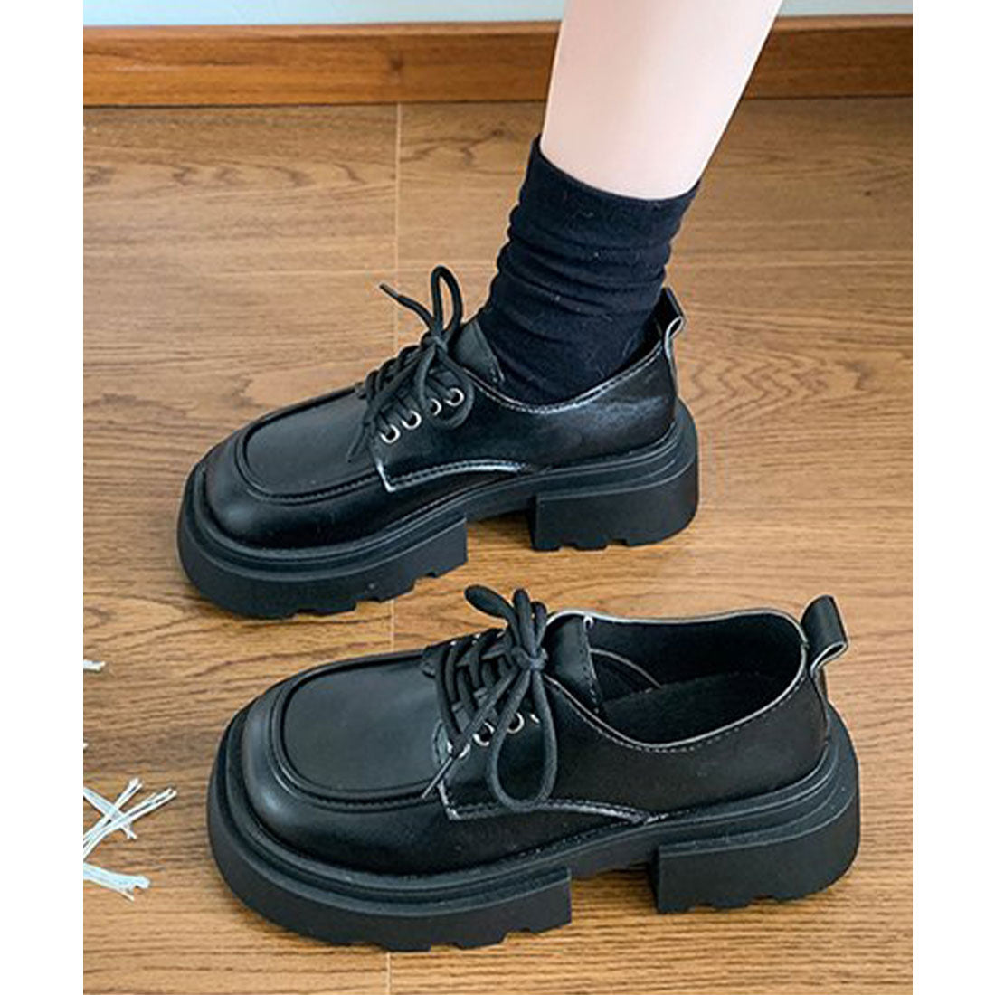 ミニミニストア miniministore 厚底ローファー レースアップシューズ （ブラック） ブラック