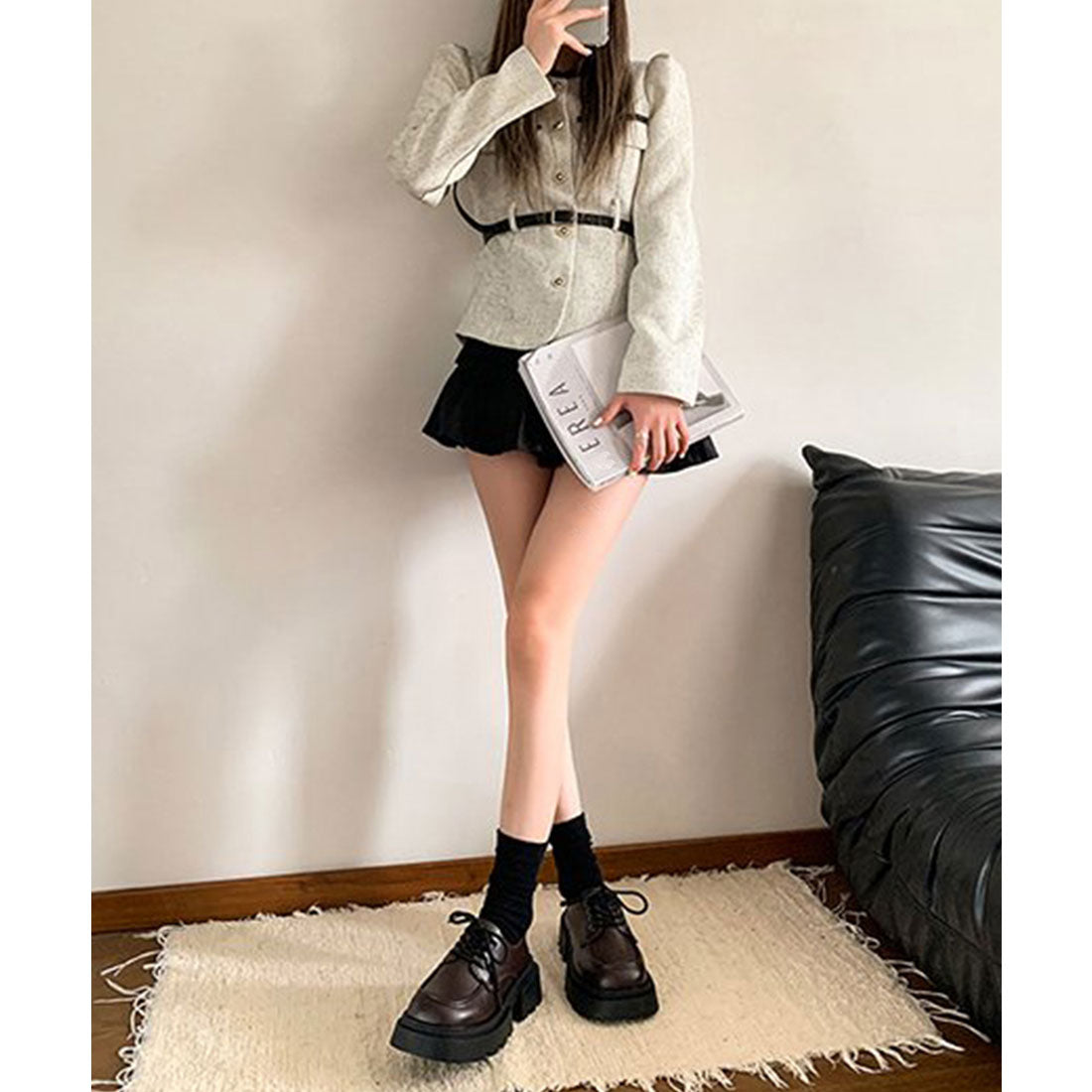 ミニミニストア miniministore 厚底ローファー レースアップシューズ （ブラック） ブラック