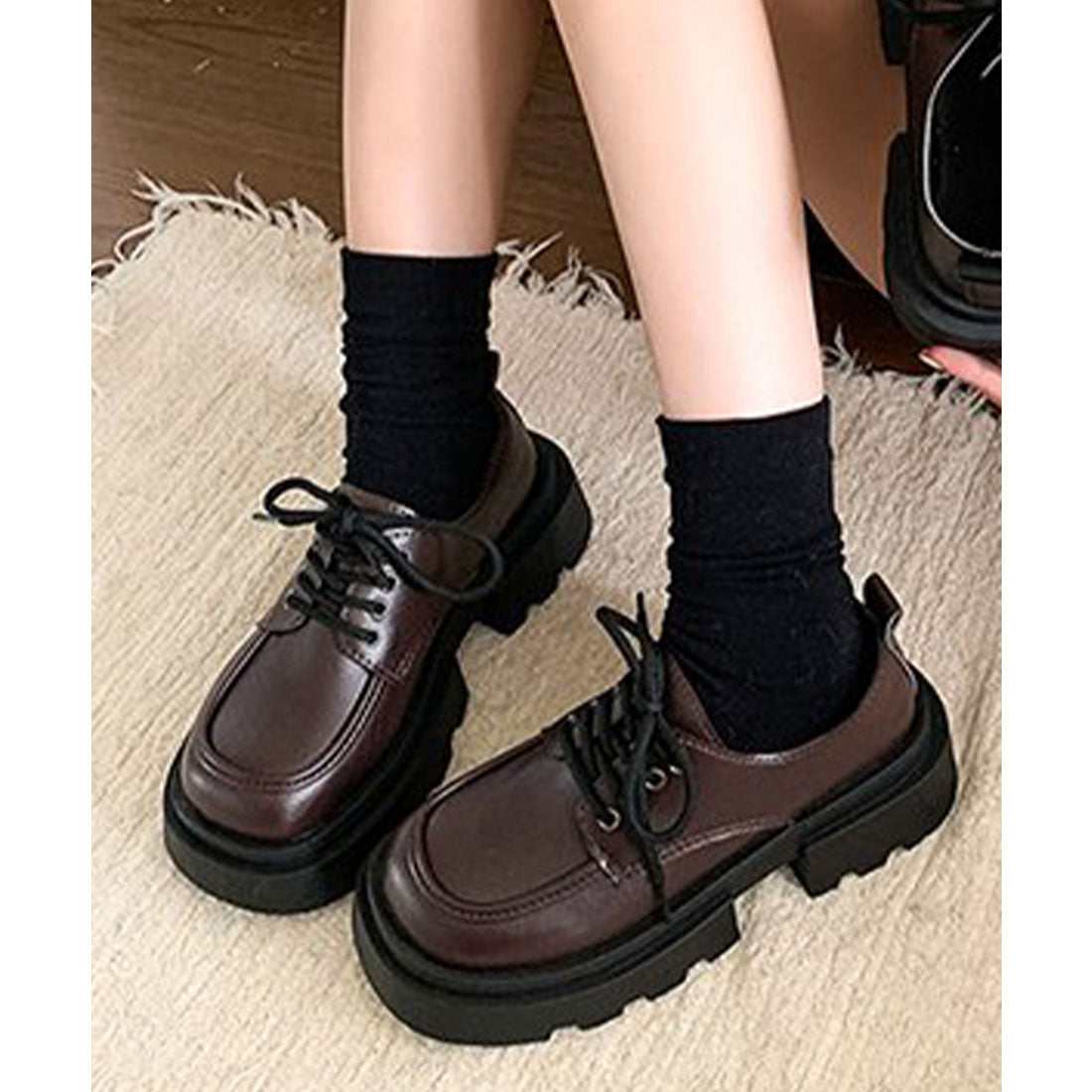 ミニミニストア miniministore 厚底ローファー レースアップシューズ （ブラウン） ブラウン