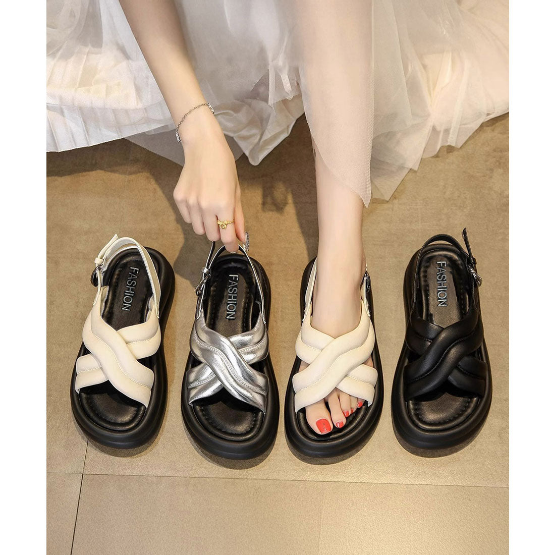 ミニミニストア miniministore クロスストラップサンダル厚底シューズ夏靴 （シルバー） シルバー