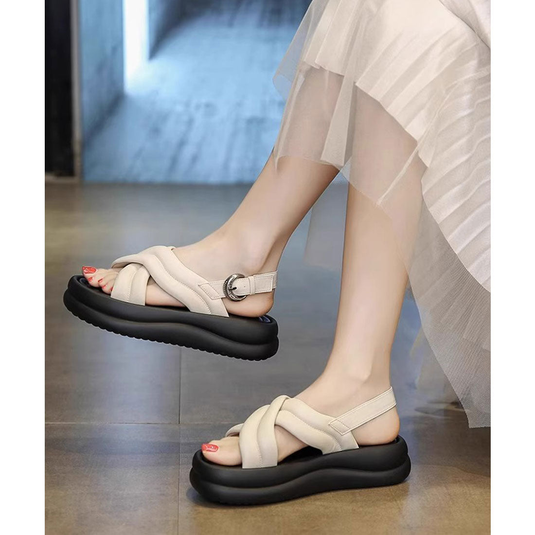 ミニミニストア miniministore クロスストラップサンダル厚底シューズ夏靴 （シルバー） シルバー