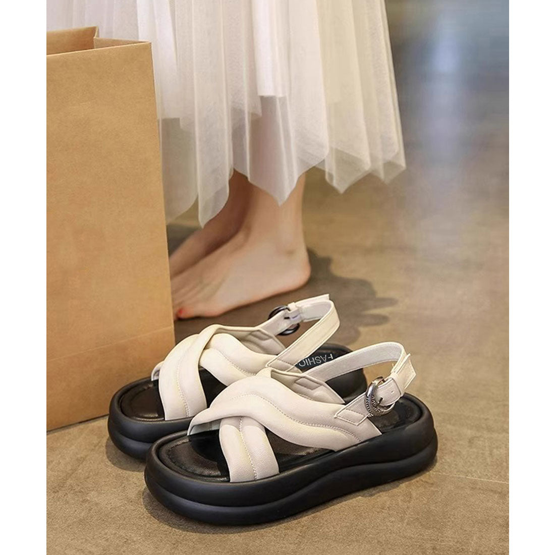 ミニミニストア miniministore クロスストラップサンダル厚底シューズ夏靴 （シルバー） シルバー