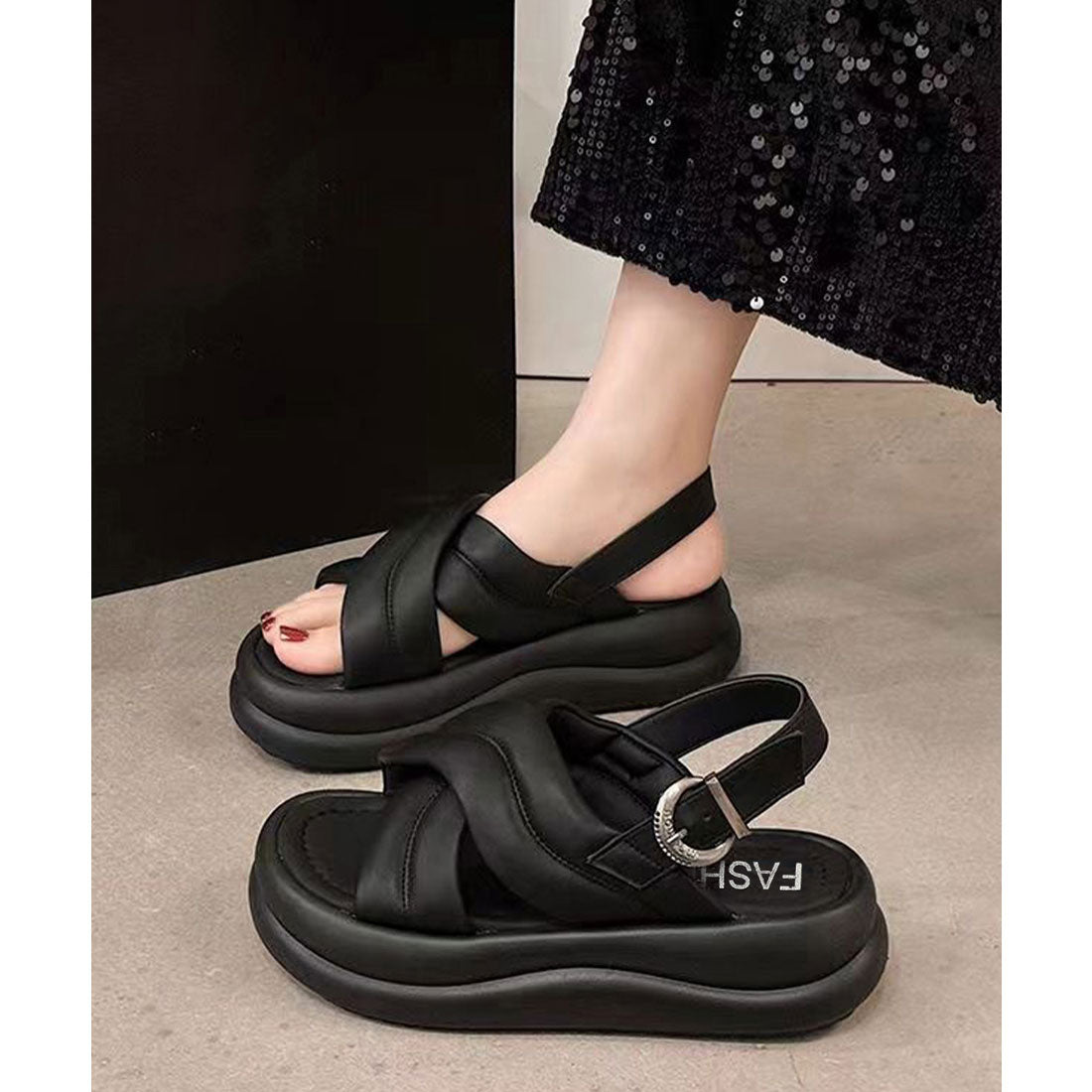 ミニミニストア miniministore クロスストラップサンダル厚底シューズ夏靴 （シルバー） シルバー