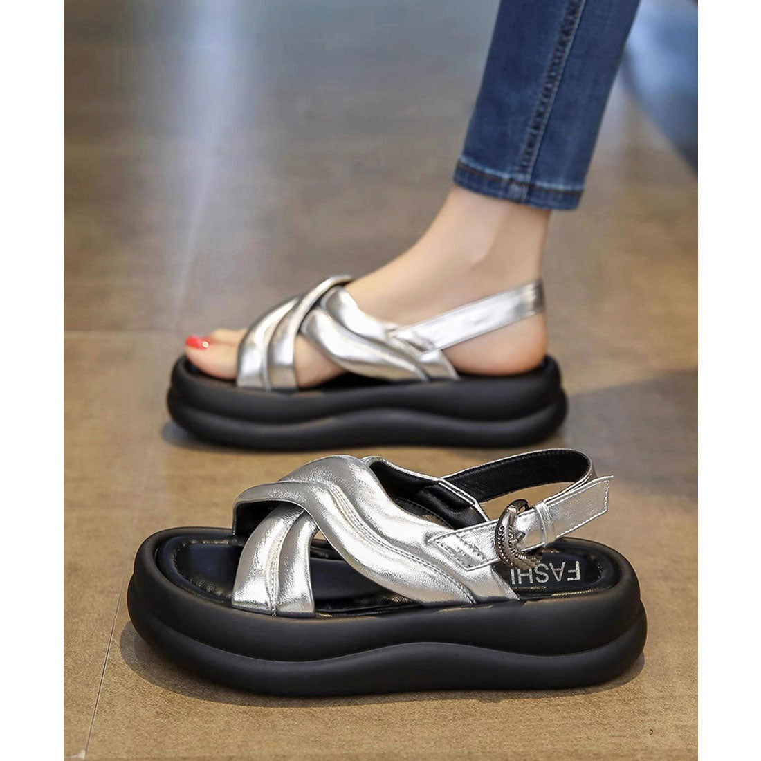 ミニミニストア miniministore クロスストラップサンダル厚底シューズ夏靴 （シルバー） シルバー
