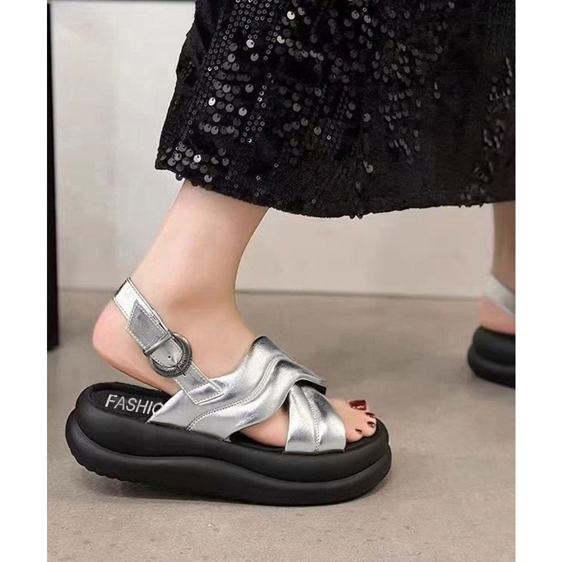 ミニミニストア miniministore クロスストラップサンダル厚底シューズ夏靴 （シルバー） シルバー