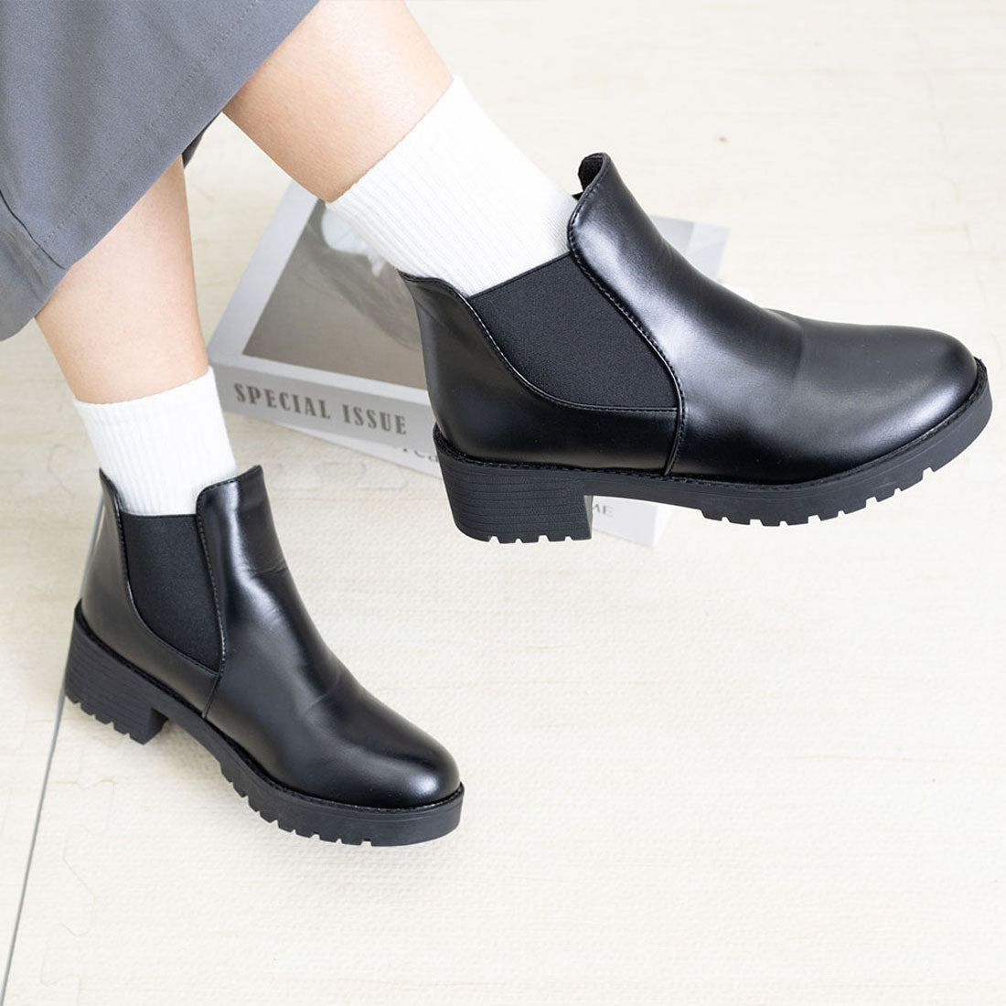 サイドゴアブーツ 裏起毛 ショートブーツ