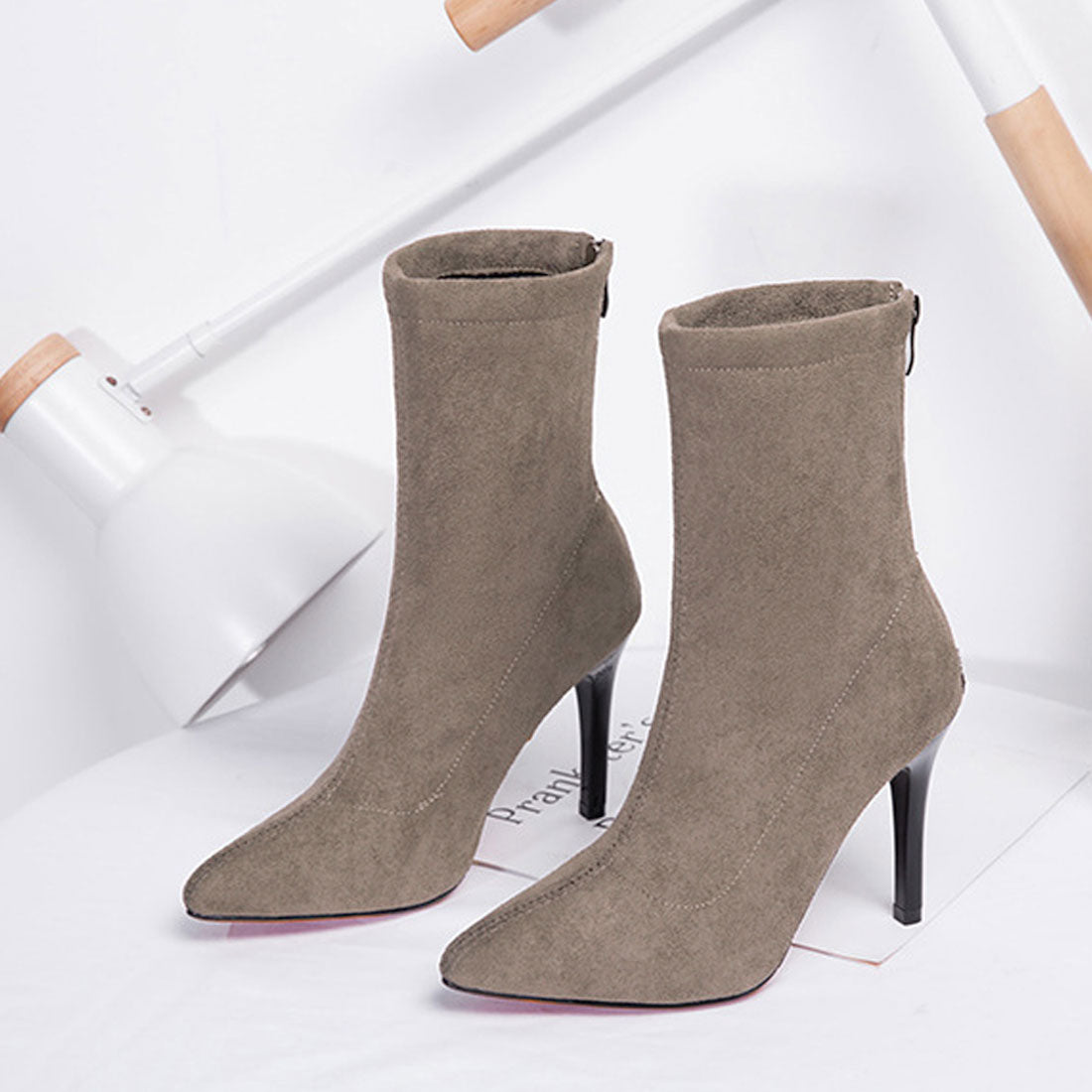 ブーティ レディース スエード調高ヒール ブラック