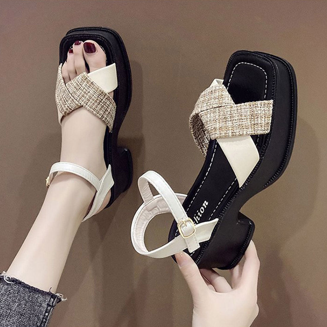 Platform Sandals with Cross Straps for Korea Spring/Summer