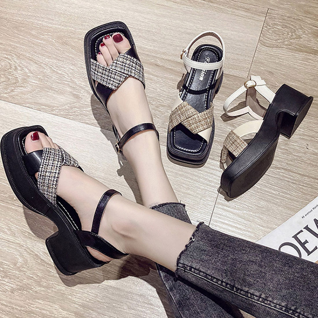 Platform Sandals with Cross Straps for Korea Spring/Summer