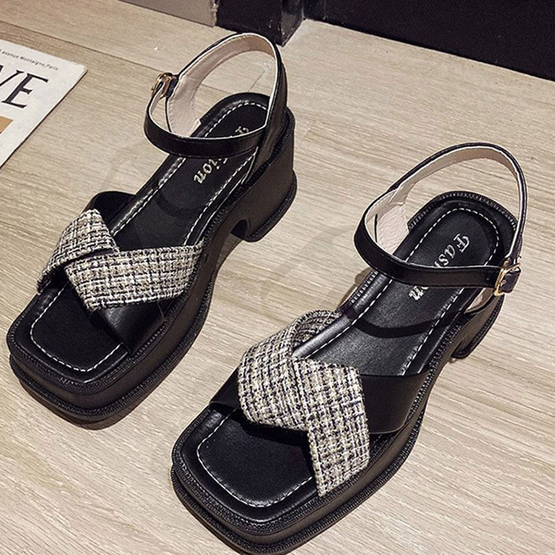 Platform Sandals with Cross Straps for Korea Spring/Summer
