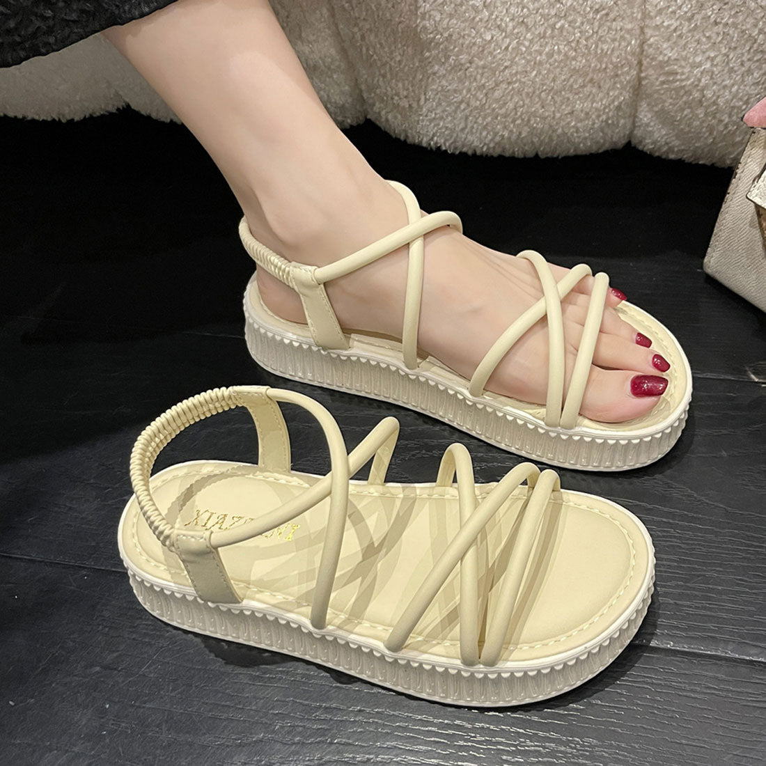 厚底サンダル ストラップサンダル 夏 アイボリー