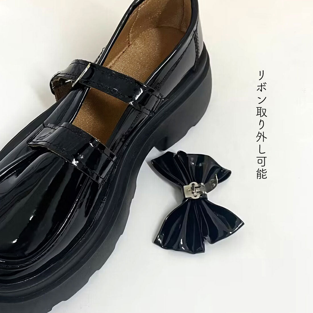 厚底ローファー レディース リボン