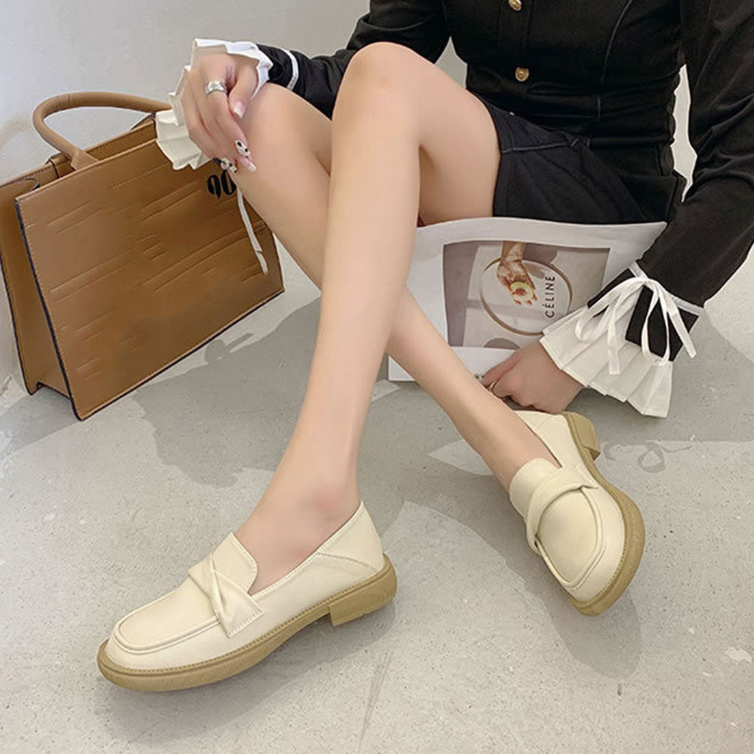 ローファー レディース パンプス 厚底靴,アイボリー
