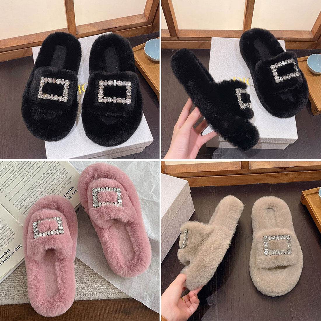 ファーサンダル レディースファースリッパ くすみピンク
